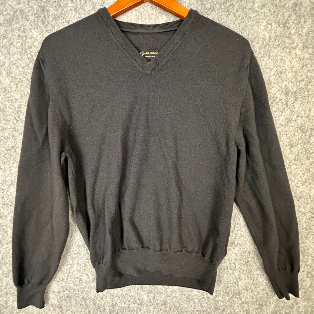 Allen Edmonds Sweater Mens L Black/Gray  Merino Wool V-Neck Italy Knit Pullover